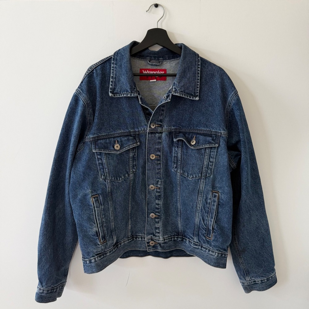 Wrangler Hero Mens XL Dark Wash Denim Trucker Jacket Blue Cotton 4-Pocket